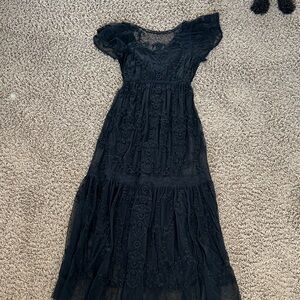 Sundance Black Lace Maxi Dress with Embroidered Overlay
